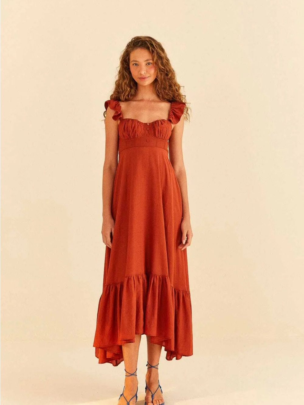 FARM Rio Rust Ruffle-Shoulder Maxi Dress - Picture 4 of 6